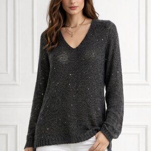 White + Warren Sequin V Neck Alpaca Blend Sweater